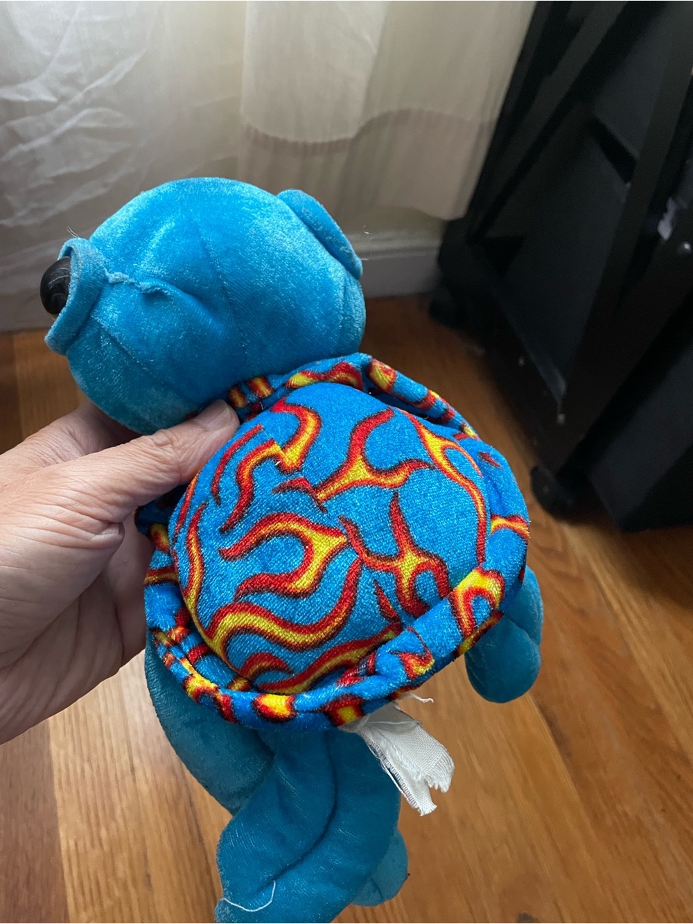 Blue Plush Turtle Small Pet Toy with Flame-Shell Pattern